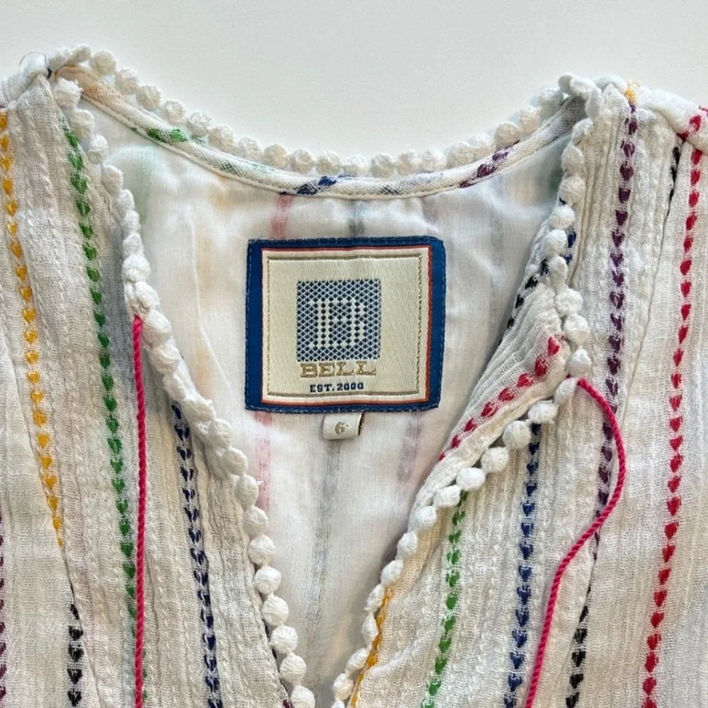 BELL Kids Size 6 Smocked White Rainbow Hearts Cotton Dress Boho‎ Tropical Beach